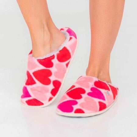 Pantuflas mujer de felpa rosa corazones confort