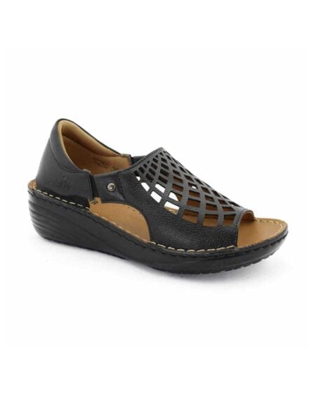 sandalias caladas mujer geo cuero negras