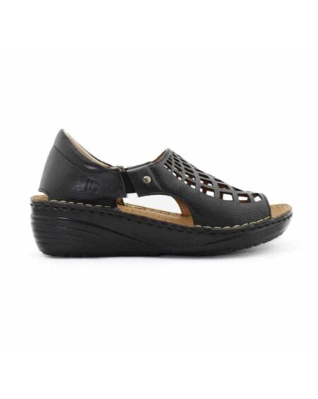 sandalias caladas mujer geo cuero negras